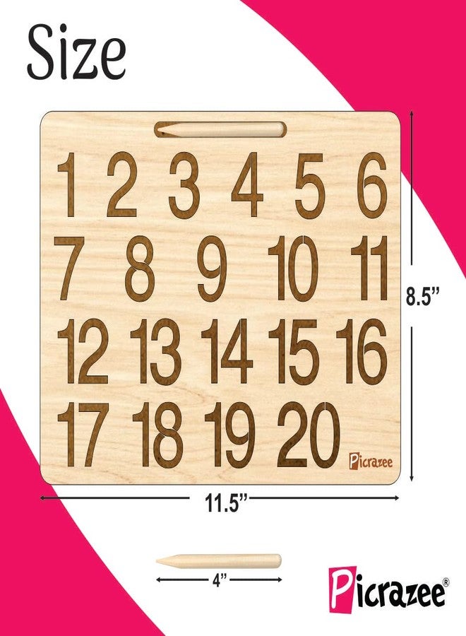 PICRAZEE لوحة تتبع خشبية تعليمية للأطفال من بيكرازي | ألواح لتعليم الكتابة اليدوية والأرقام للأطفال - Image 2